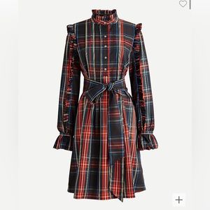 Belted ruffle dress in black Stewart tartan
